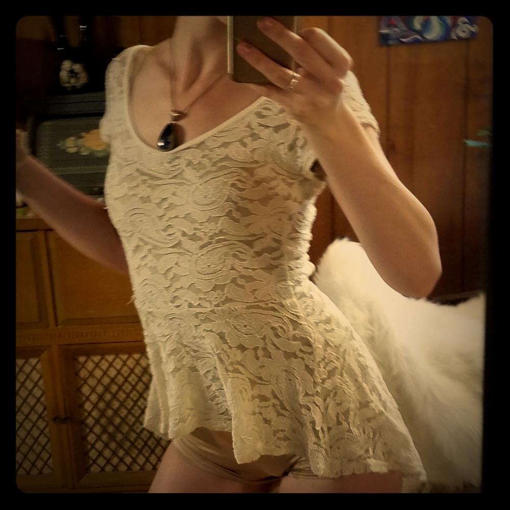 High low white ruffle lace shirt blouse